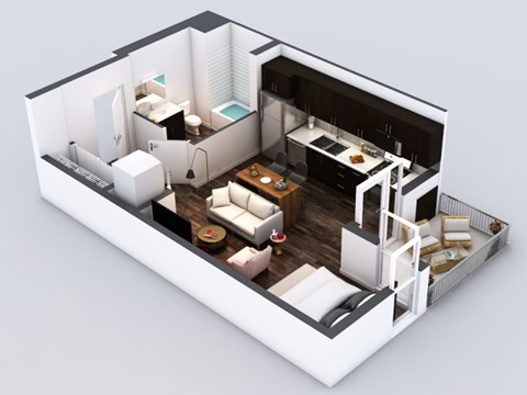 Floor plan for studio, 1 bath, 496 sqft